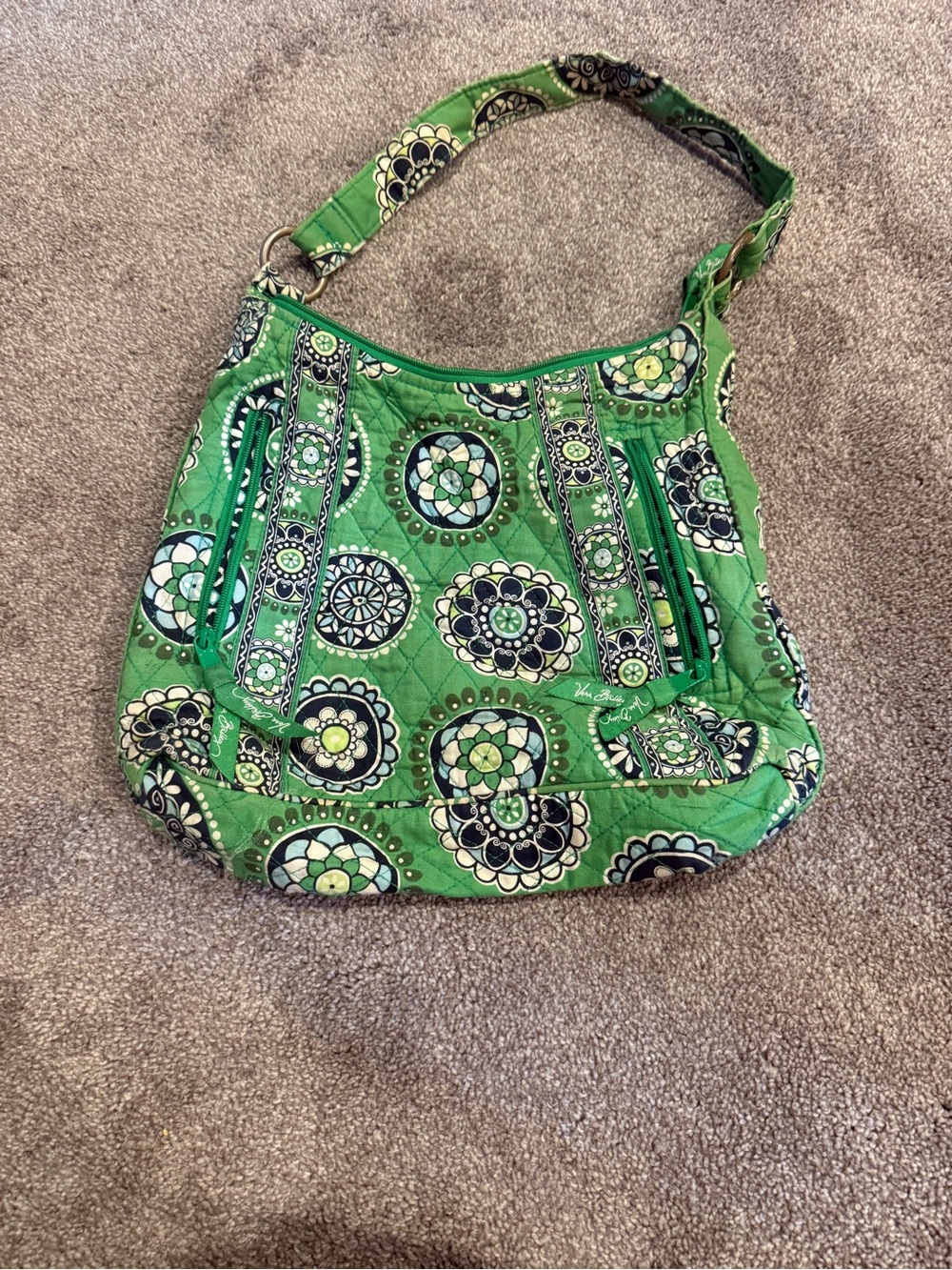 Vera Bradley Green Quilted Floral Medallion Shoulder Bag